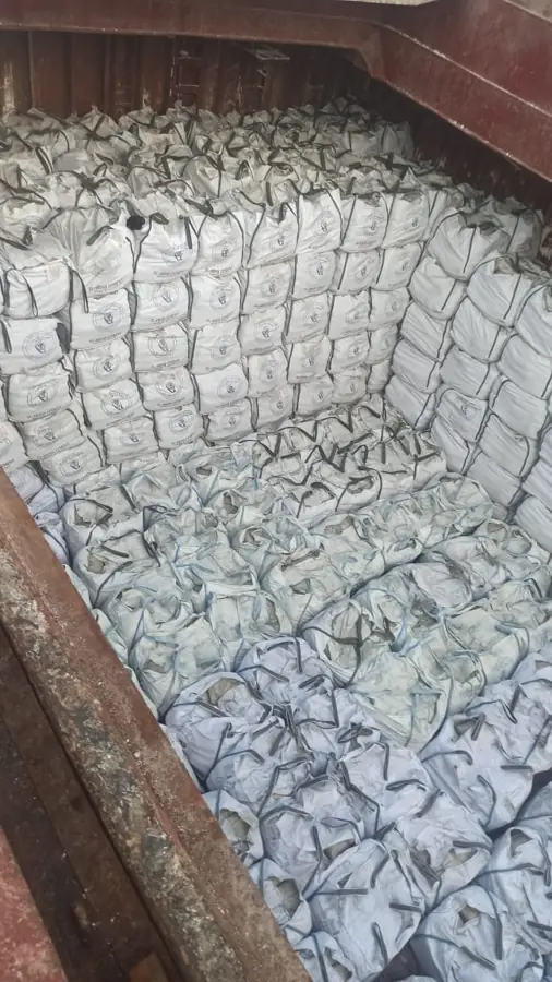 Bagged cement in sling bags stowed in the hold of MV GOLDEN ARROW